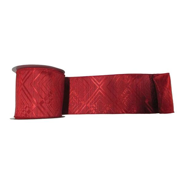 4" x 10yd Red Geometric Jacquard Ribbon