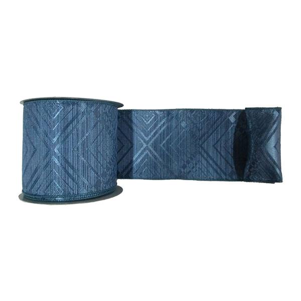 4" x 10yd Blue Geometric Jacquard Ribbon
