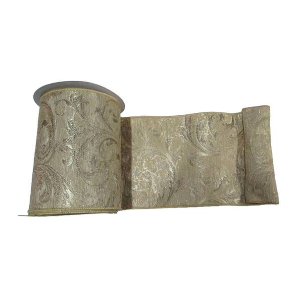 6" x 10yd Ecru Filigree Jacquard Ribbon