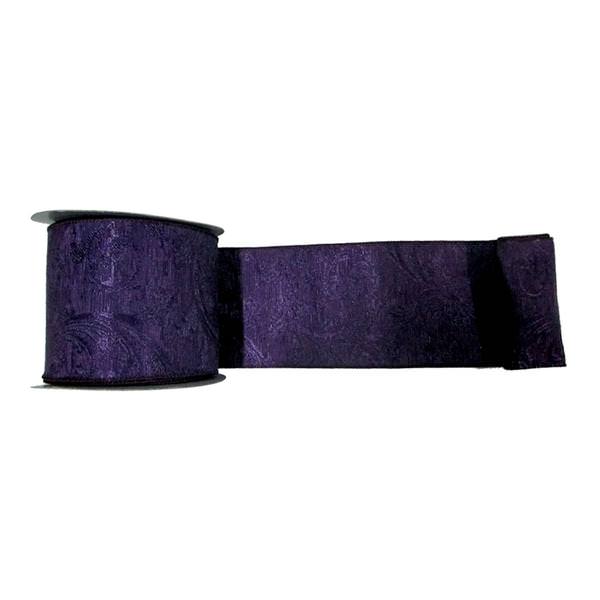 4" x 10yd Plum Filigree Jacquard Ribbon