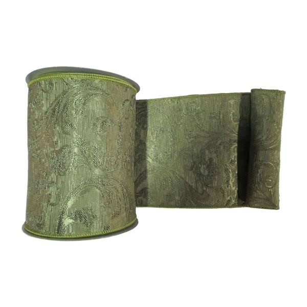6" x 10yd Sage Filigree Jacquard Ribbon