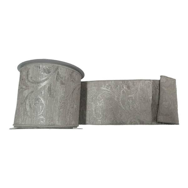 4" x 10yd Silver Filigree Jacquard Ribbon