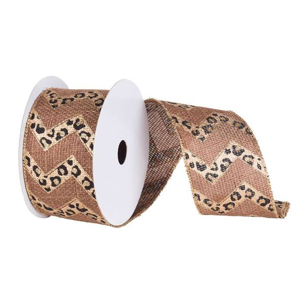 4" x 10yd Burlap Chevron Animal Print Wired Gold Edge Ribbon