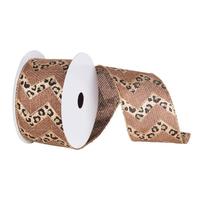 Vickerman 4" x 10yd Burlap Chevron Animal Print Wired Gold Edge Ribbon