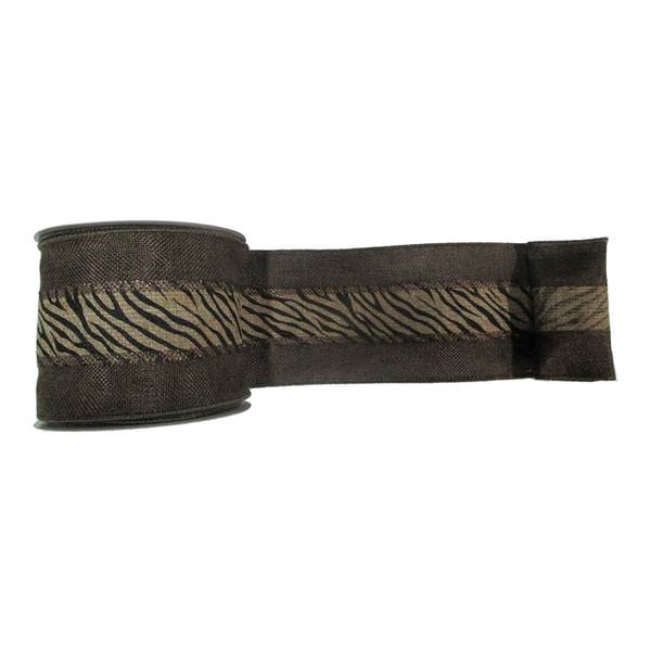 4" x 10yd Soft Brown Burlap Zebra Stripe Ribbon