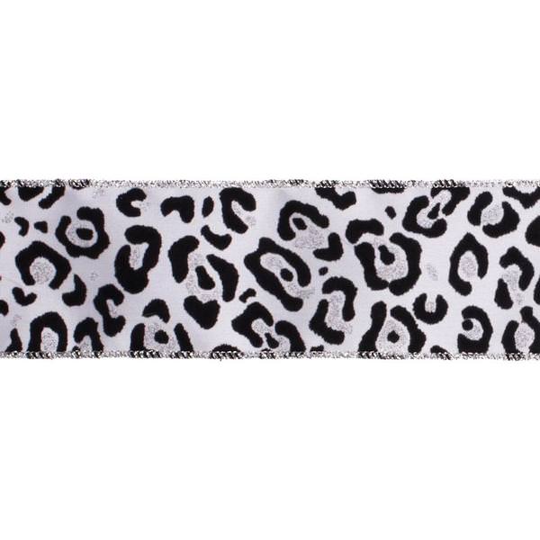 4" x 10yd Black and White Leopard Ribbon