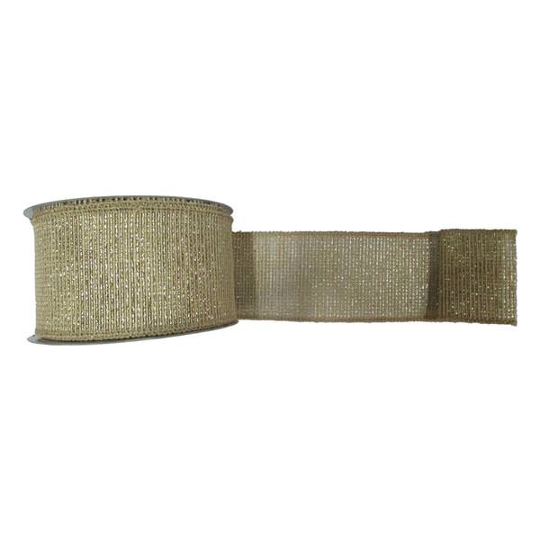 2.5" x 10yd Gold Beige Screen Weave Ribbon