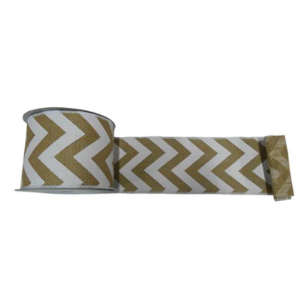 4" x 10yd White Chevron Burlap Ribbon