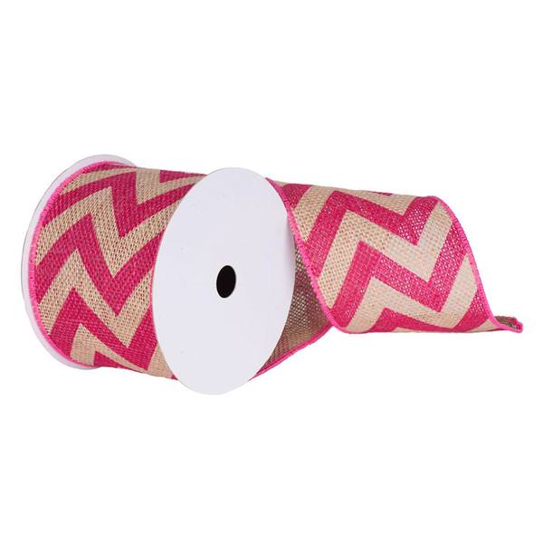 4" x 10yd Burlap Cerise Chevron Ribbon
