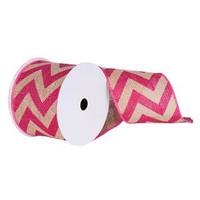 Vickerman 4" x 10yd Burlap Cerise Chevron Ribbon