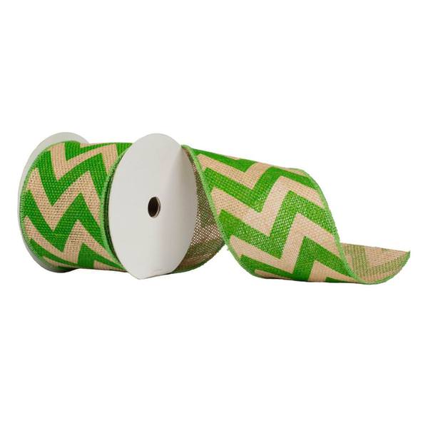 4" x 10yd Burlap Lime Chevron Ribbon