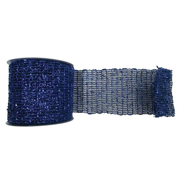 4" x 10yd Blue Metallic Wired Mesh Ribbon