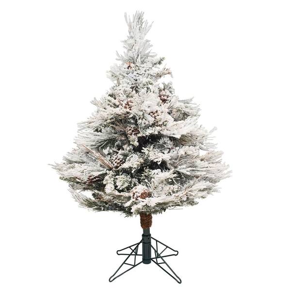 3.5' x 35" Artificial Flocked Alberta with Pine Cones