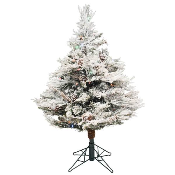 3.5' x 35" Artificial Flocked Alberta 150 Multi-Colored Italian LED Lights with Pine Cones