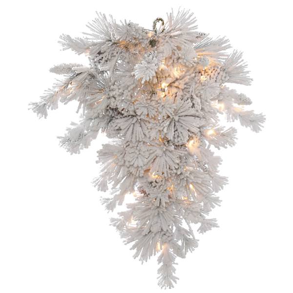 36" x 20" Artificial Flocked Alberta Teardrop 50 Clear Dura-Lit® Miniature Lights with Pine Cones