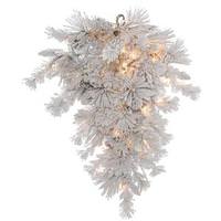 Vickerman 36" x 20" Artificial Flocked Alberta Teardrop 50 Clear Dura-Lit® Miniature Lights with Pine Cones