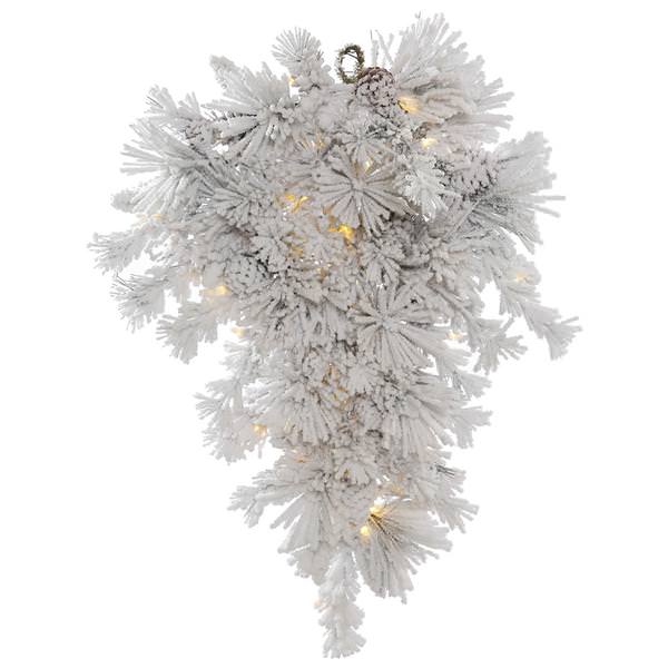 36" x 20" Artificial Flocked Alberta Teardrop 50 Warm White Italian LED Lights with Pine Cones