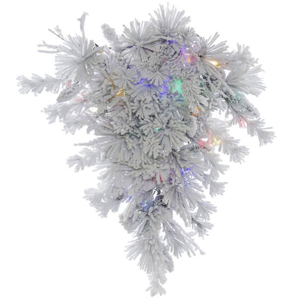 36" x 20" Artificial Flocked Alberta Teardrop 50 Multi-Color Italian LED Lights with Pine Cones