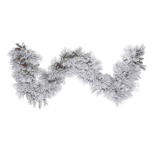 9' x 18" Artificial Flocked Alberta Garland with Pine Cones