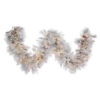 Vickerman 9' x 18" Artificial Flocked Alberta Garland 150 Clear Miniature Lights with Pine Cones