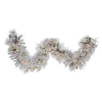 View 9' x 18" Artificial Flocked Alberta Garland 150 Warm White Italian LED Lights with Pine Cones