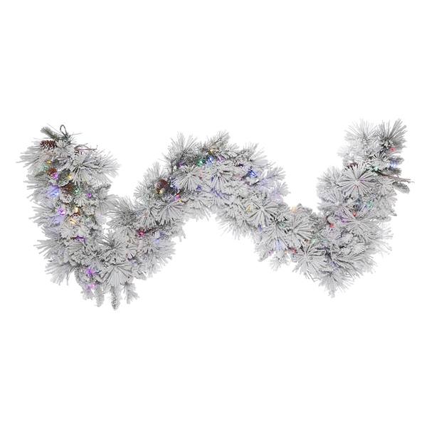 9' x 18" Artificial Flocked Alberta Garland 150 Multi-Color LED Lights with Pine Cones
