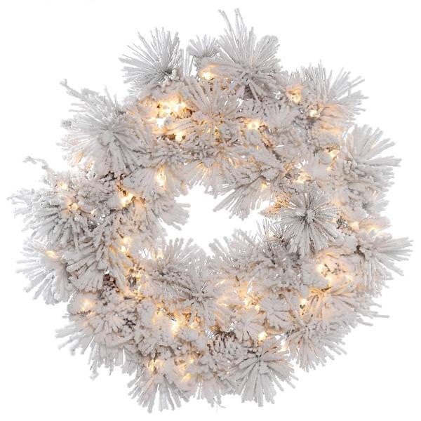 30" Artificial Flocked Alberta Wreath 50 Clear Lights