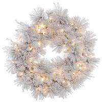 Vickerman 30" Artificial Flocked Alberta Wreath 50 Clear Lights