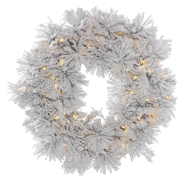 30" Artificial Flocked Alberta 50 Warm White Italian LED Lights with Pine Cones