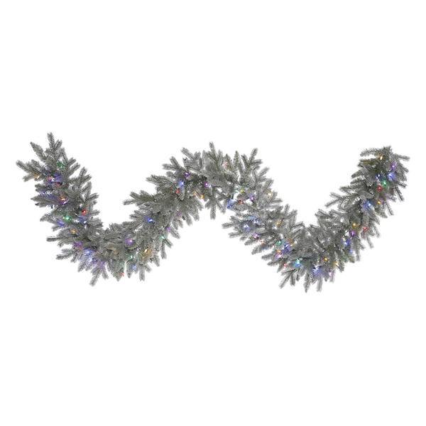 9' x 14" Artificial Frosted Sable Pine Garland 100 Multi-Color LED Lights