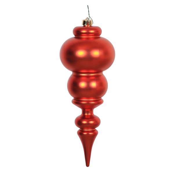 14" Burnished Orange Matte Finial Ornament