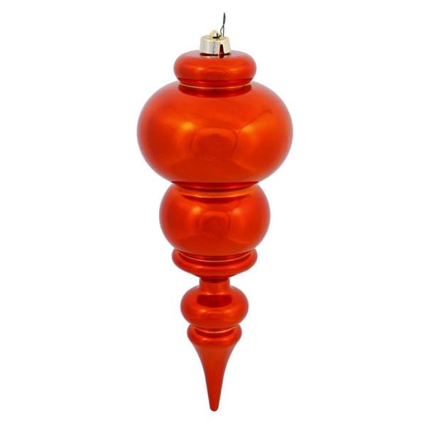 14" Burnished Orange Shiny Finial Ornament
