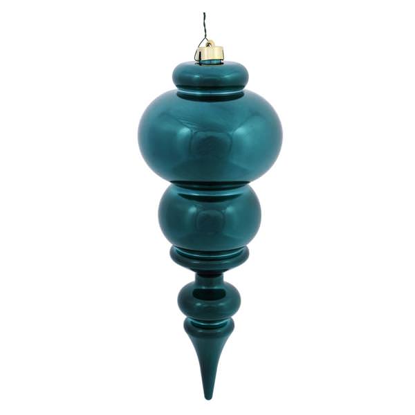 14" Teal Shiny Finial Ornament