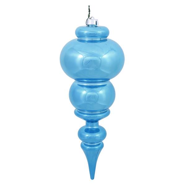 14" Sea Blue Shiny Finial Ornament