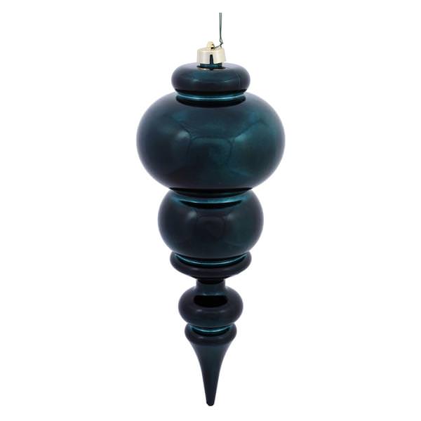 14" Midnight Green Shiny Finial Ornament