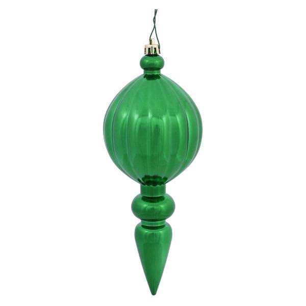 8" Green Shiny Finial Ornament (6 pack)