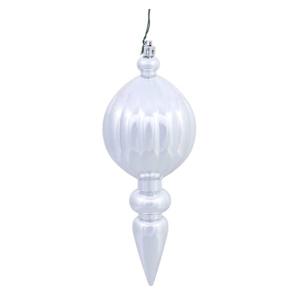 8" Silver Shiny Finial Ornament (6 pack)