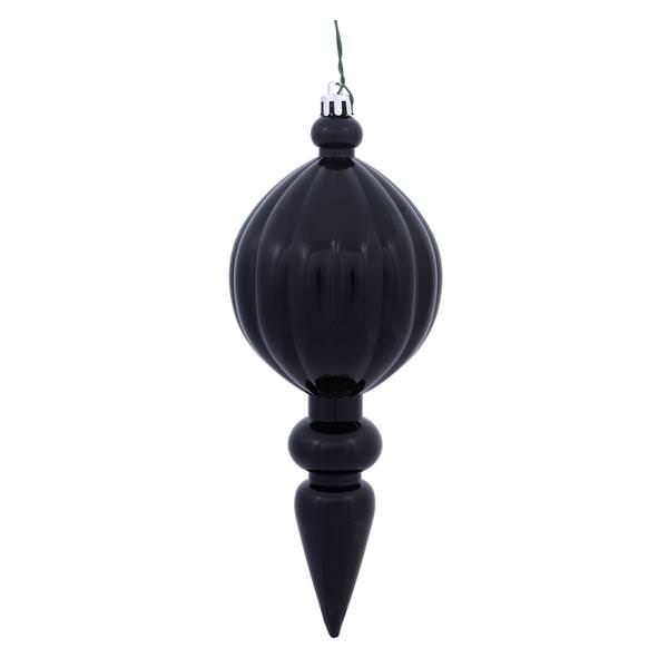 8" Black Shiny Finial Ornament (6 pack)