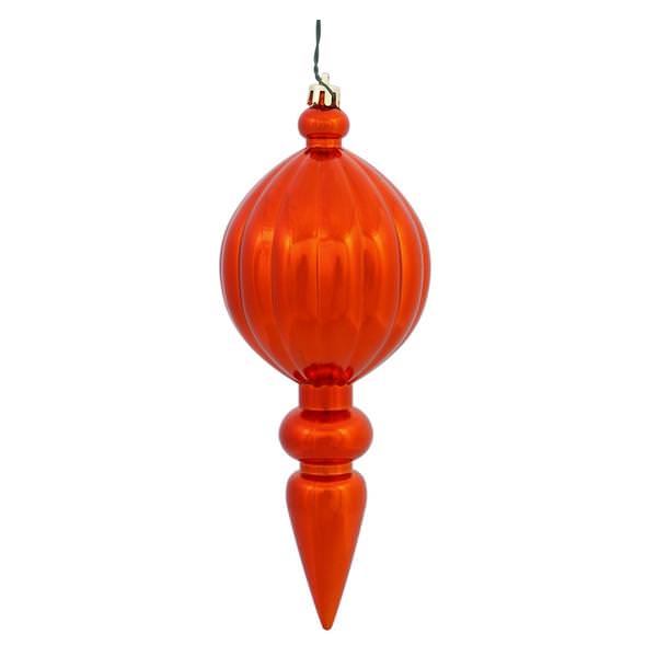 8" Burnished Orange Shiny Finial Ornament (6 pack)