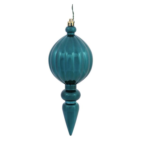 8" Teal Shiny Finial Ornament (6 pack)