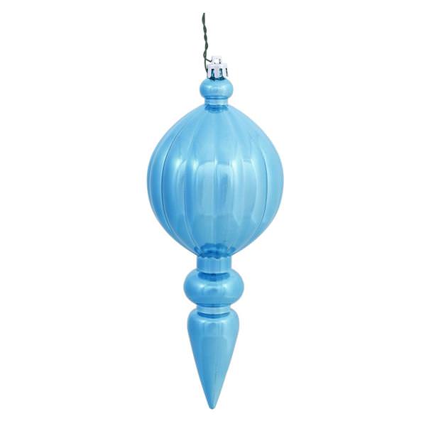 8" Sea Blue Shiny Finial Ornament (6 pack)