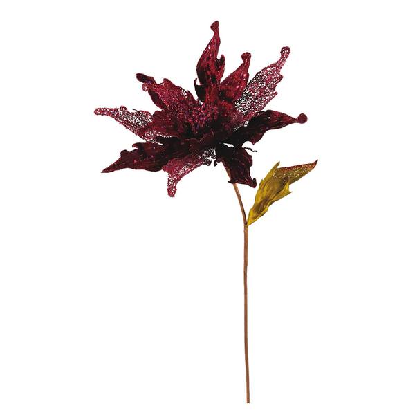 31" Burgundy Velvet Poinsettia 14" Flower Pick