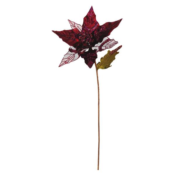 32" Burgundy Glitter Poinsettia 11" Flower Pick