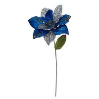 Vickerman 21" Blue Glitter Velvet Magnolia 13" Flower Pick