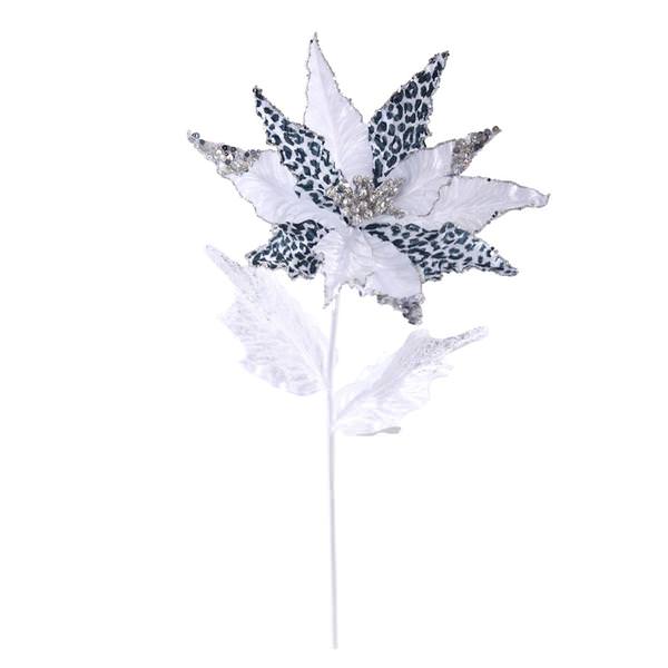 21" Black / White Leopard Velvet Poinsettia 11" Flower Pick