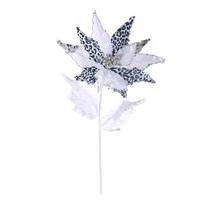 Vickerman 21" Black / White Leopard Velvet Poinsettia 11" Flower Pick