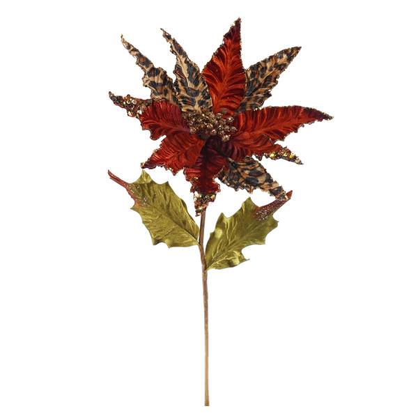 21" Brown Cheetah Velvet Poinsettia 11" Flower Pick