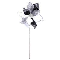 Vickerman 24" Black White Velvet Magnolia 12" Flower Pick