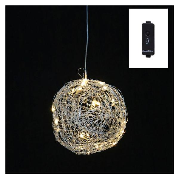6" Silver Wire Ball 20 Warm White Angel Tear Lights Hanging Christmas Light