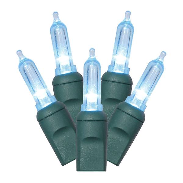 50 Light 25' Green Wire Teal Italian LED Miniature String with 6" Spacing